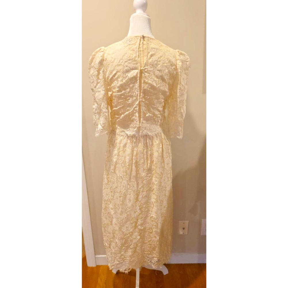Geri NY Vtg Ivory Lace Midi Dress 14 Lord & Taylor Coquette Bridal Puff Sleeve - Picture 3 of 14